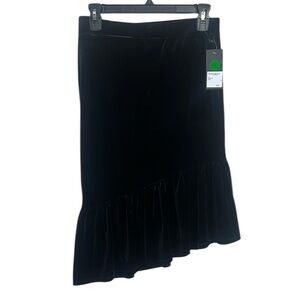 Free Press Black Velvet Asymmetrical Ruffled Hem Skirt Size Small